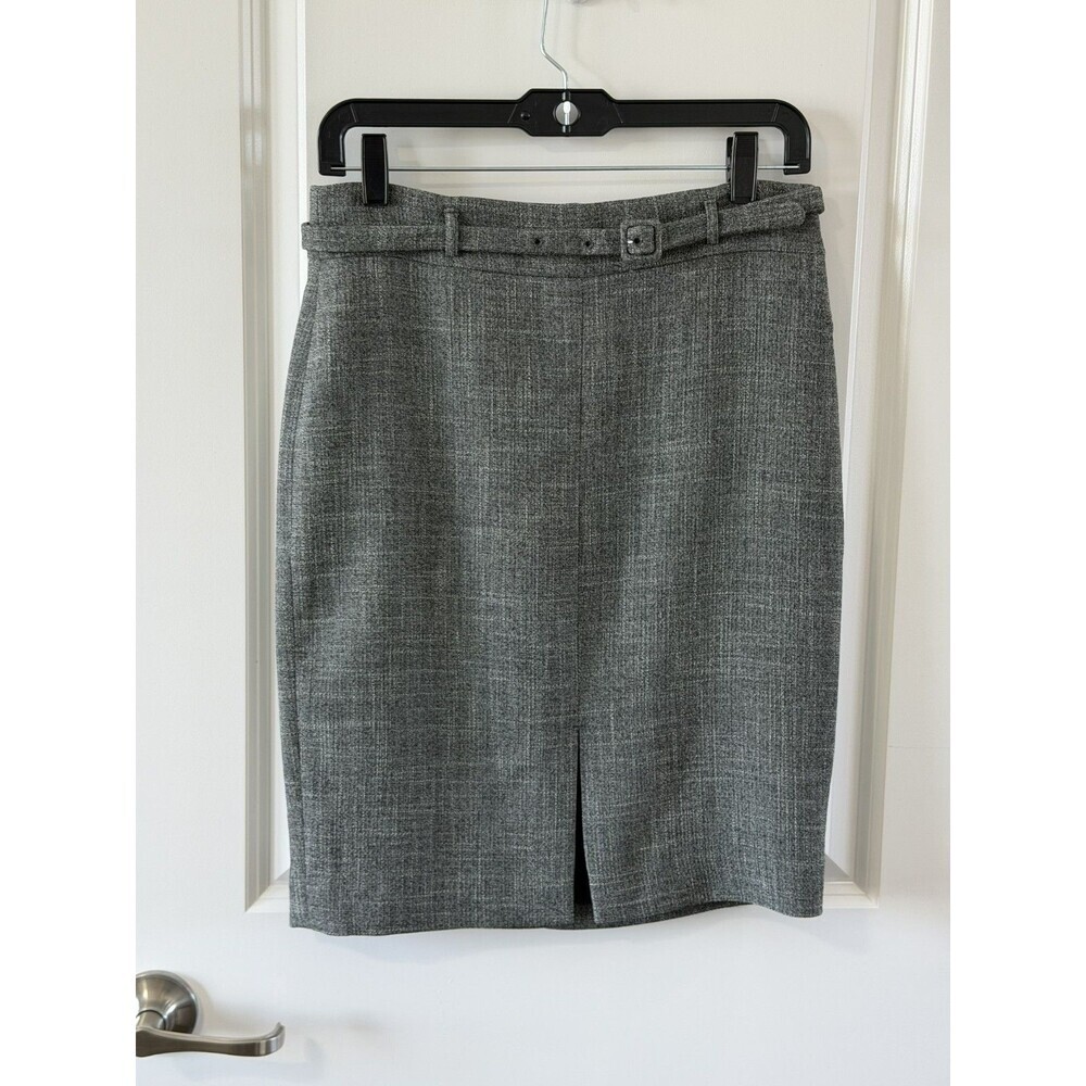 NWT Ann Taylor Petite Grey Textured Pencil Skirt With Belt Size 2P